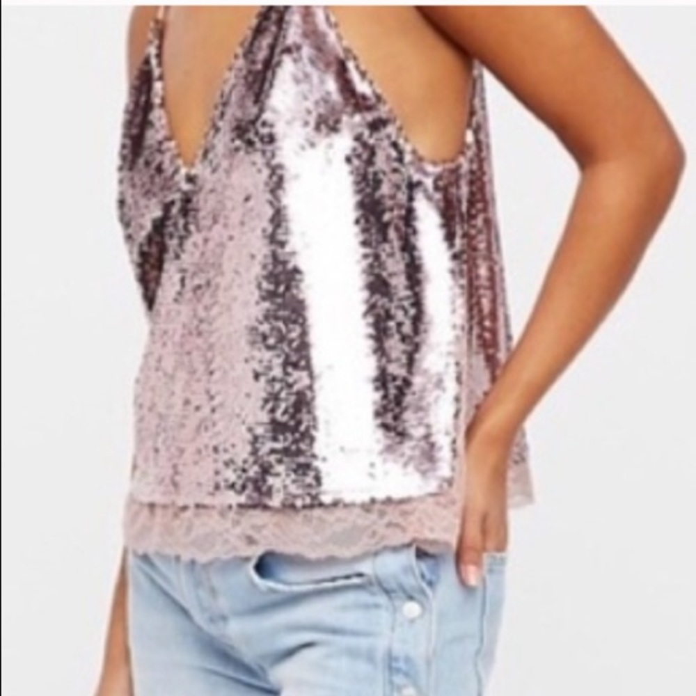 V-Day Free people pink sequin stretch tank top - Picture 6 of 7